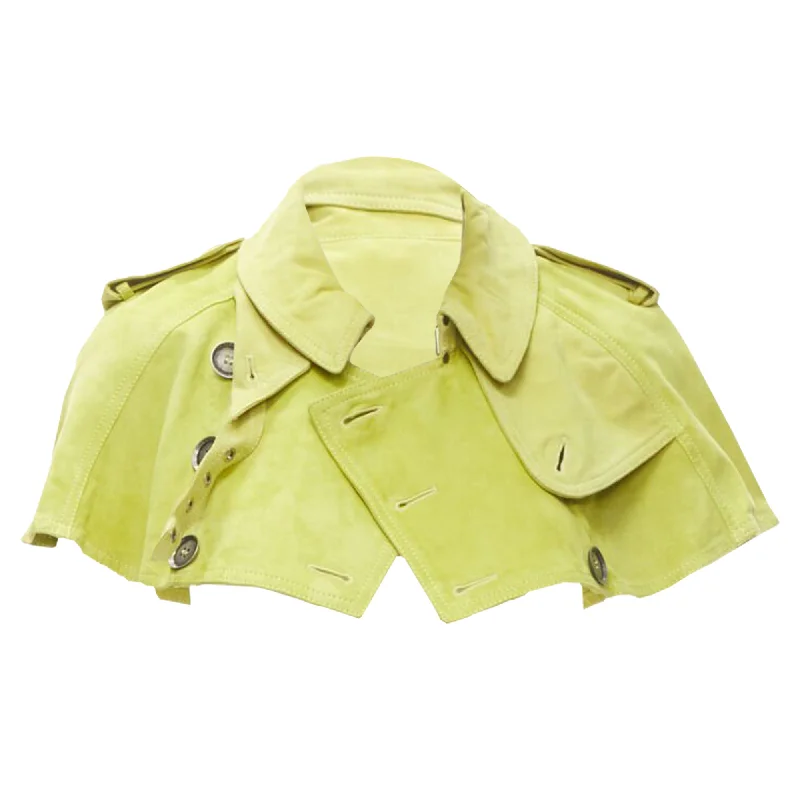 Burberry lime suede leather cropped double breasted capeletCroptopquality