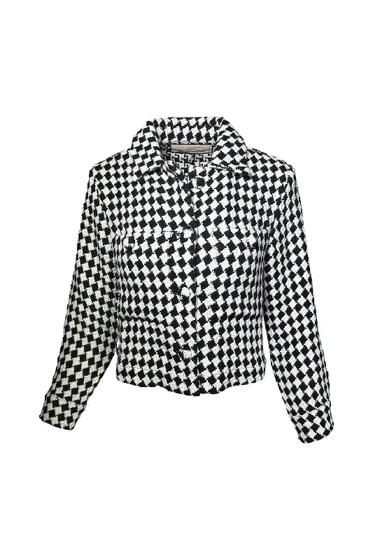 Women's Geometric Tweed Cropped Jacket In Blk IvoryCroptopscene