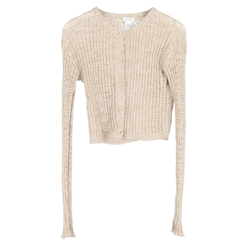 Acne Studios Knitted Crop Cardigan in Beige LinenCroptopoutfit