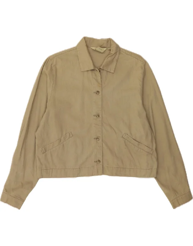 EDDIE BAUER Womens Crop Bomber Jacket UK 14 Medium Beige CottonCroptopicon