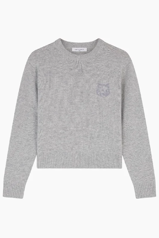 Maison Kitsuné Bold Fox Head Embroidered Cropped Jumper - Light Grey MelangeCroptopsleeve