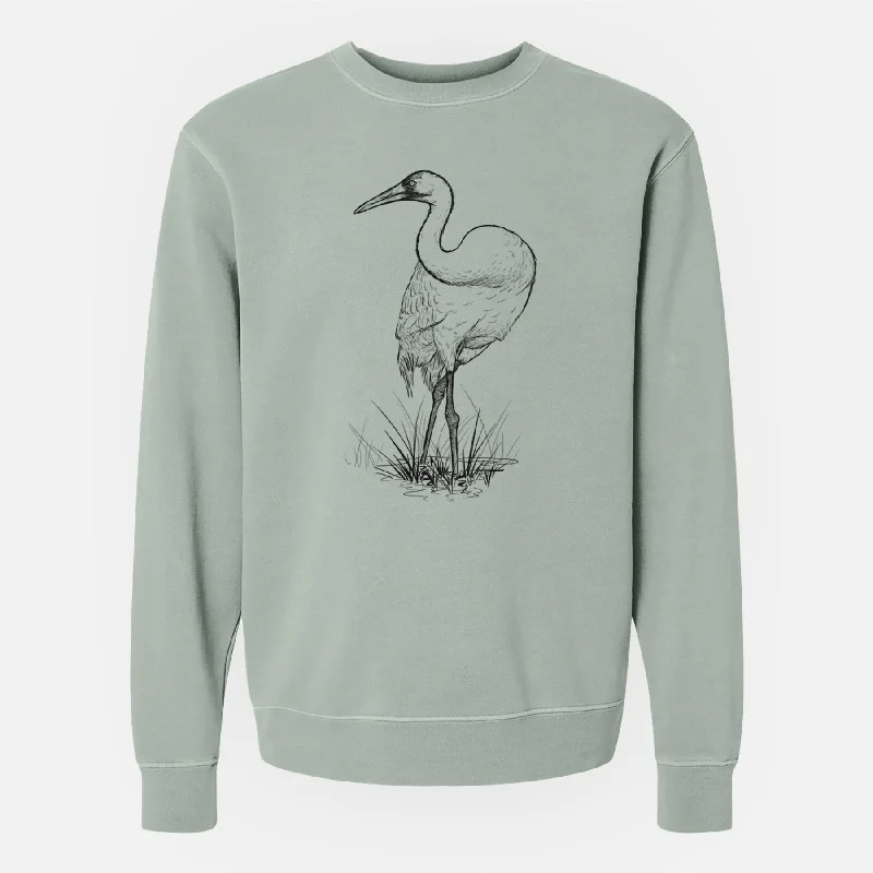 Wool Blend SweatshirtsWhooping Crane - Grus americana - Unisex Pigment Dyed Crew Sweatshirt