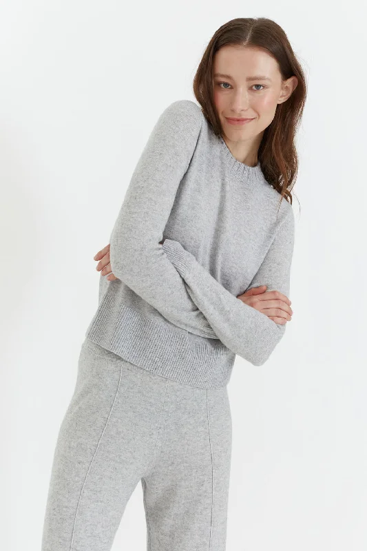 Grey-Marl Wool-Cashmere Cropped SweaterCroptopar