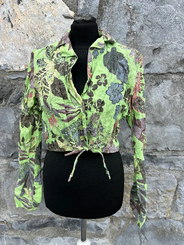 Green botanic print cropped shirt uk 10-12Croptopculture