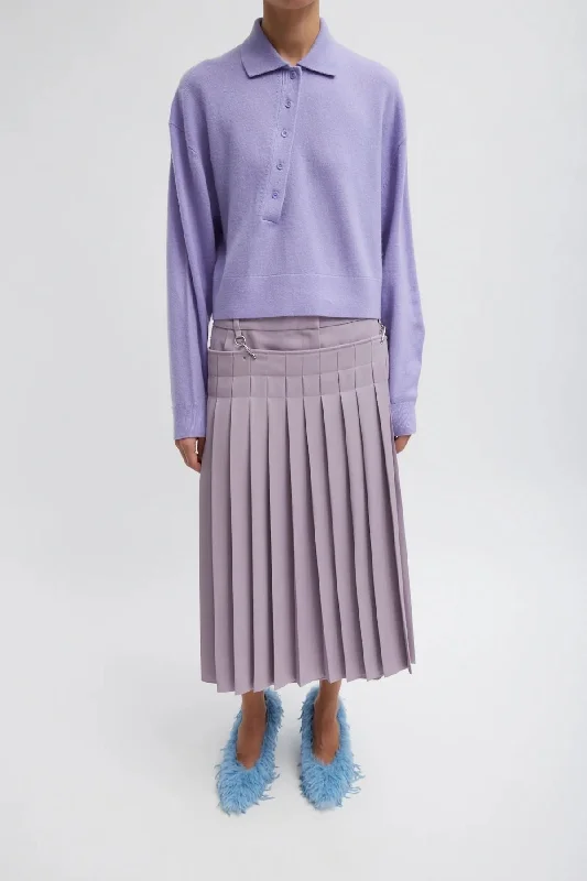 Tibi Washable Cashmere Easy Polo Cropped Sweater - LavenderCroptoptailor