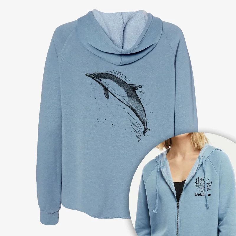 Kangaroo Pocket SweatshirtsShort-Beaked Common Dolphin - Delphinus delphis - Women's Cali Wave Zip-Up Sweatshirt