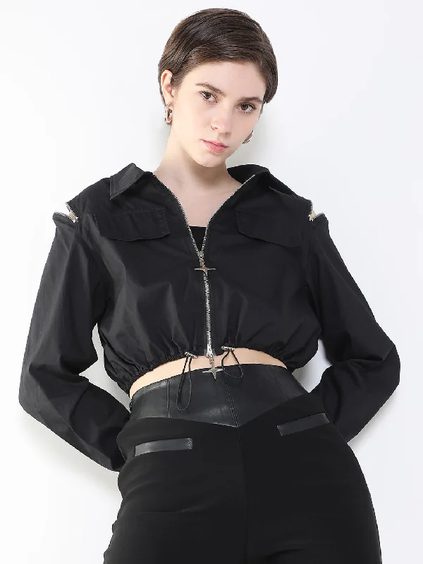 Women Black Crop Tailored JacketCroptoplegend