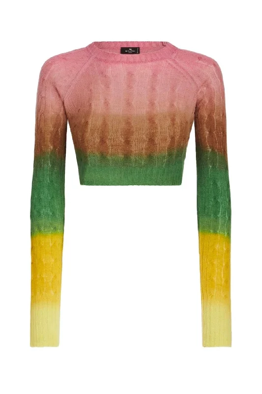 Etro Cable Knit Dip Dye Cropped Jumper - Pink/ GreenCroptopstitch