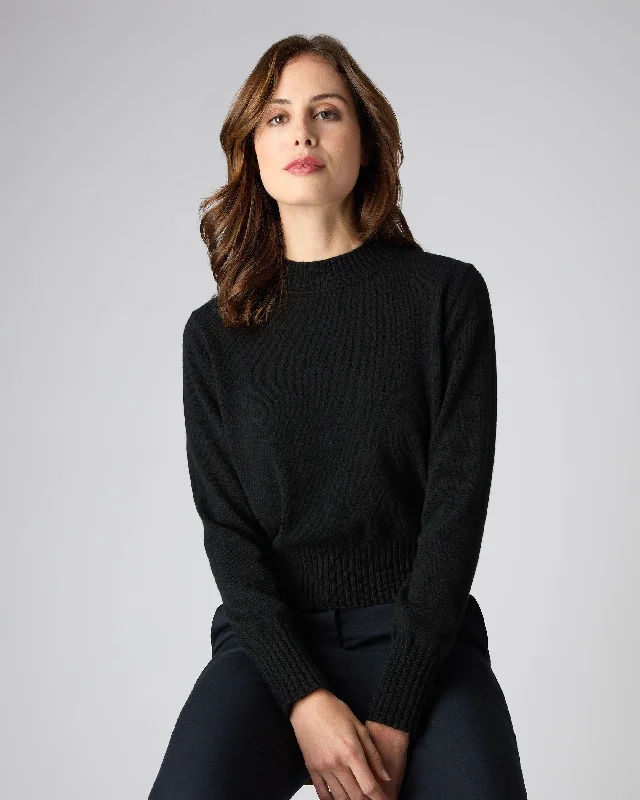 Women's Crop Fitted Cashmere Sweater BlackCroptopidentity