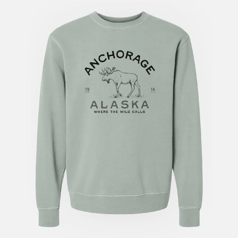 Cropped HoodiesAnchorage Alaska Moose - Unisex Pigment Dyed Crew Sweatshirt