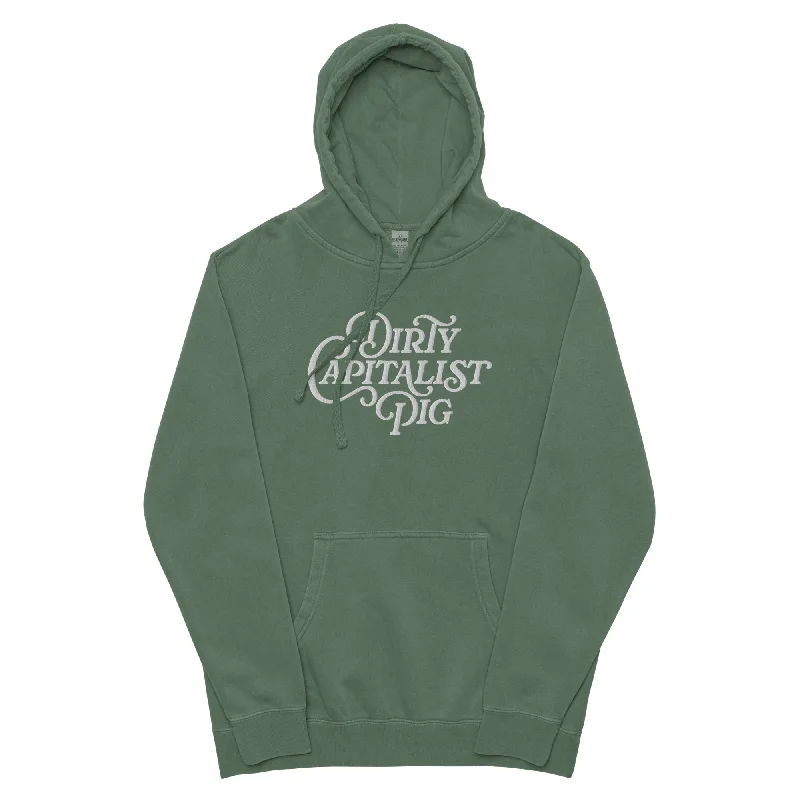 Camping HoodiesDirty Capitalist Pig Pigment-dyed Embroidered Pullover Hoodie