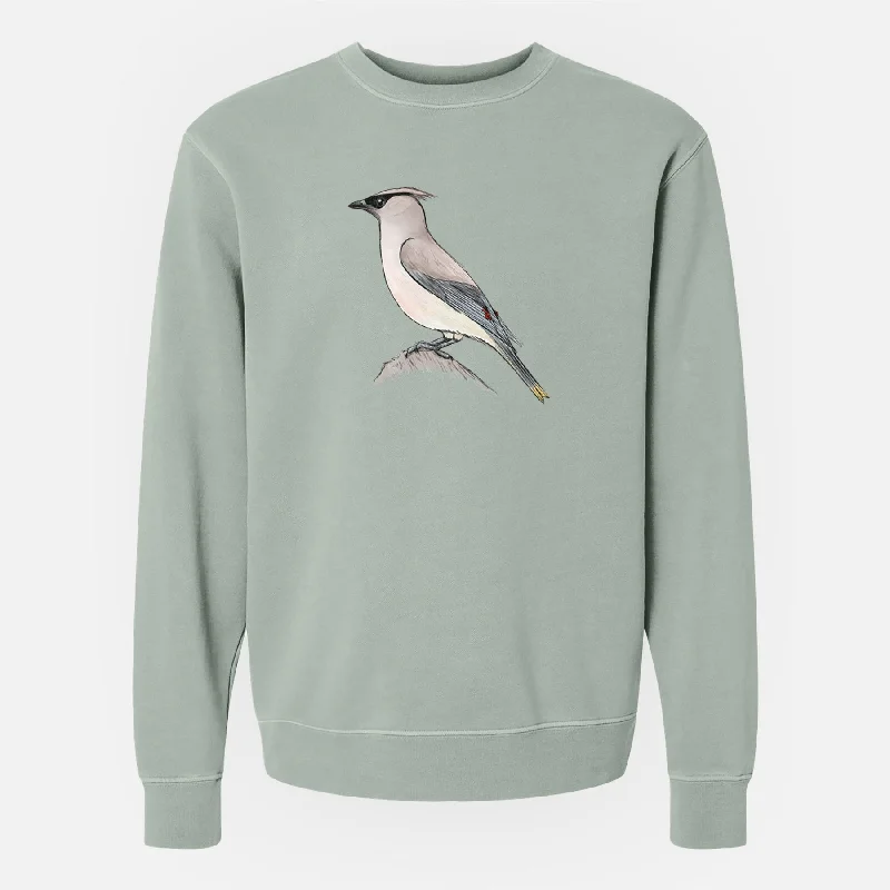 Cycling HoodiesVibrant Cedar Waxwing - Bombycilla cedrorum - Unisex Pigment Dyed Crew Sweatshirt