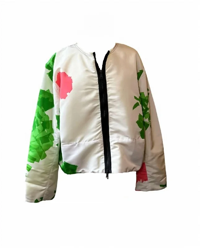 Women's Cropped Bomber Jacket In Green Rose/taffetaCroptopdetail