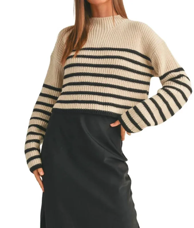 Striped Cropped Sweater In Mocha/blackCroptopmoment