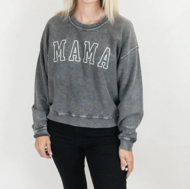 Mama Cropped Thermal Vintage Pullover In GreyCroptopAI