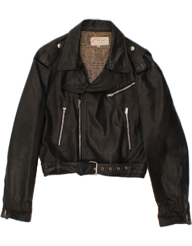 VINTAGE Womens Crop Leather Jacket UK 14 Medium BlackCroptopdetail