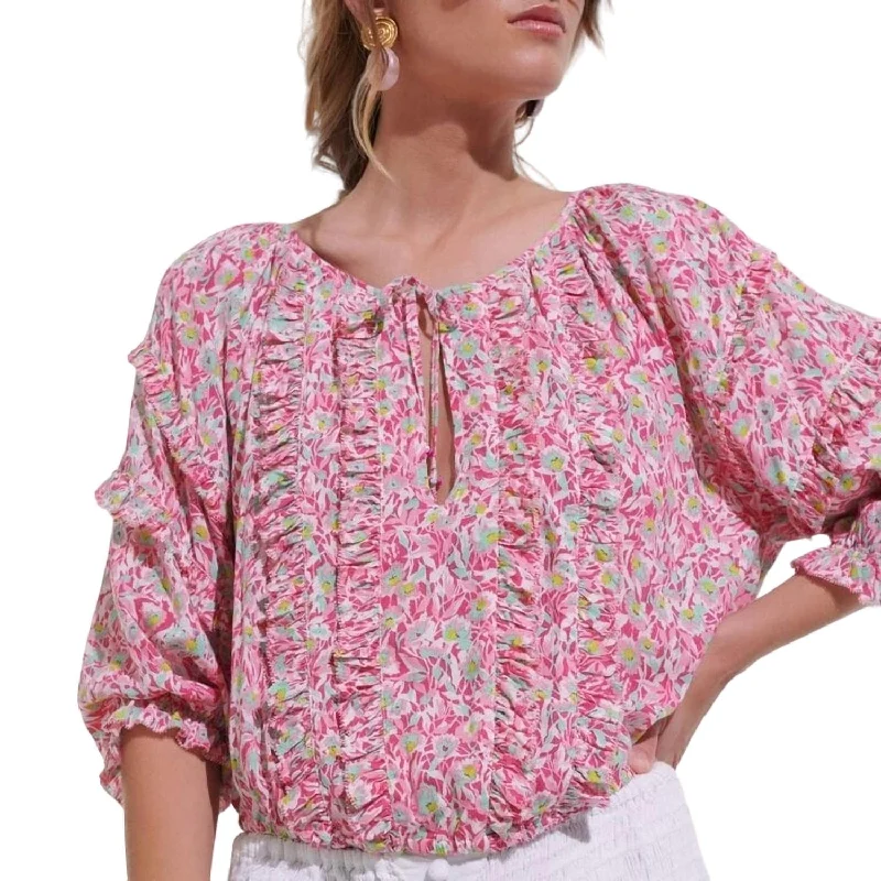 Amanda Blouse In Pink Ocean FlowersHigh-Fashion Shirts