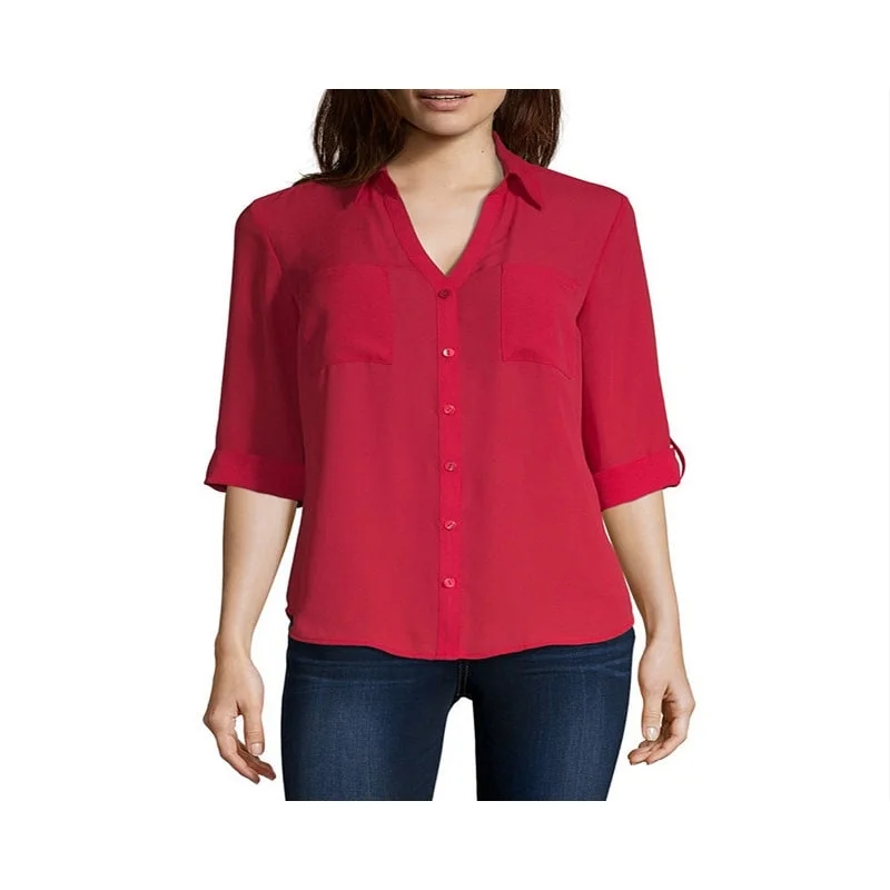 Byer Women's Crepe Blouser Red Size SmallMesh Shirts