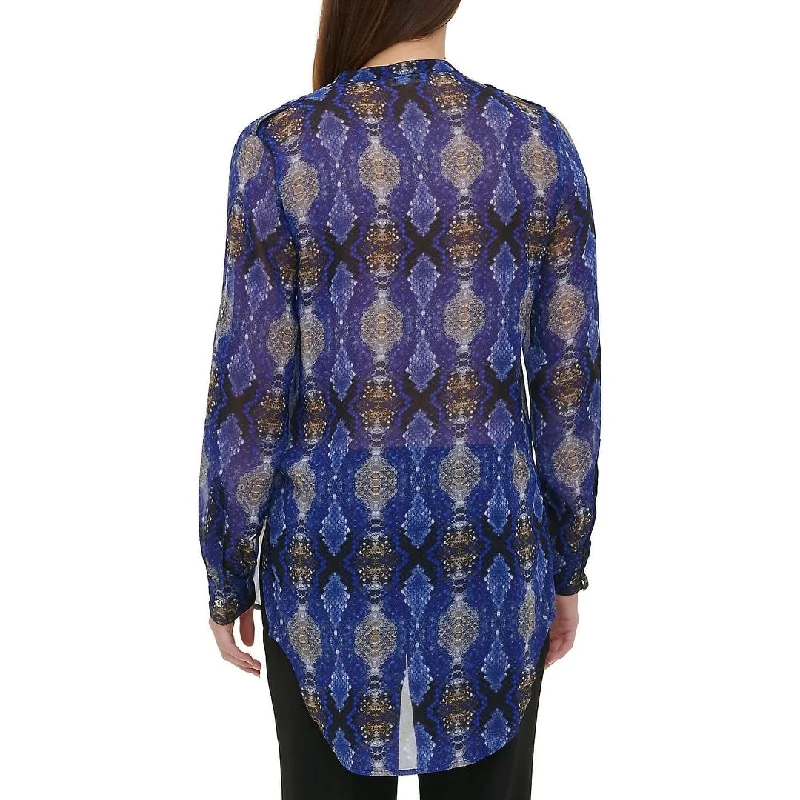 Calvin Klein Women's Printed High Low Blouse Blue Size SmallWool Shirts