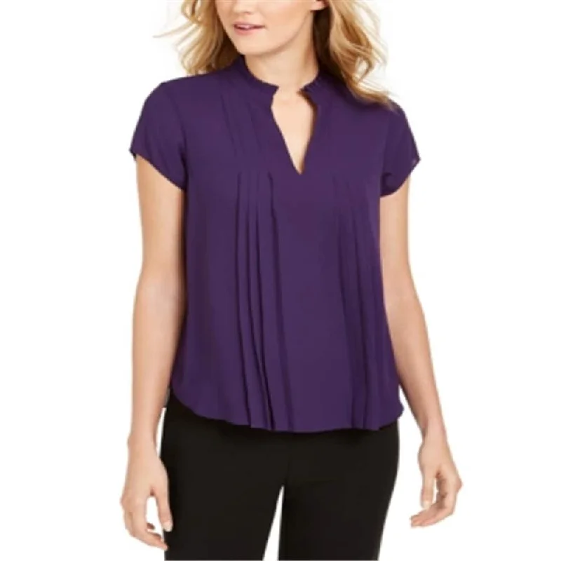 Calvin Klein Women's Solid Pleated Front Woven Blouse -Purple Size SmallRainproof Shirts