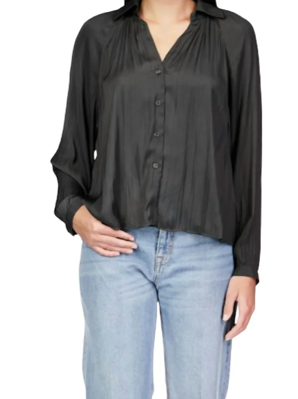 Casual Cute Sateen Blouse In BlackCultural Shirts