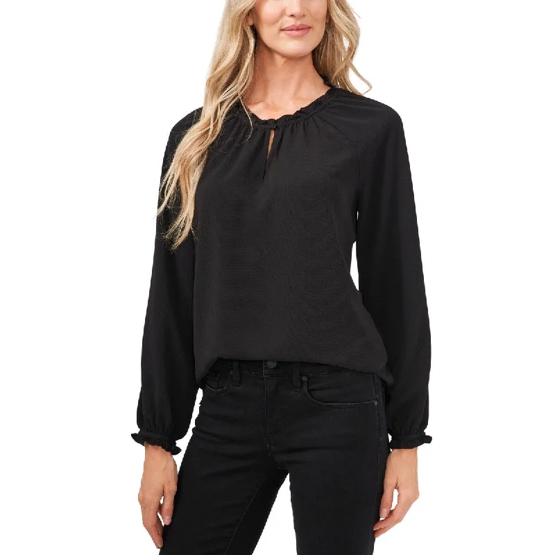 CeCe Women's Ruffle Detail Keyhole Blouse Black Size LargePerformance Shirts