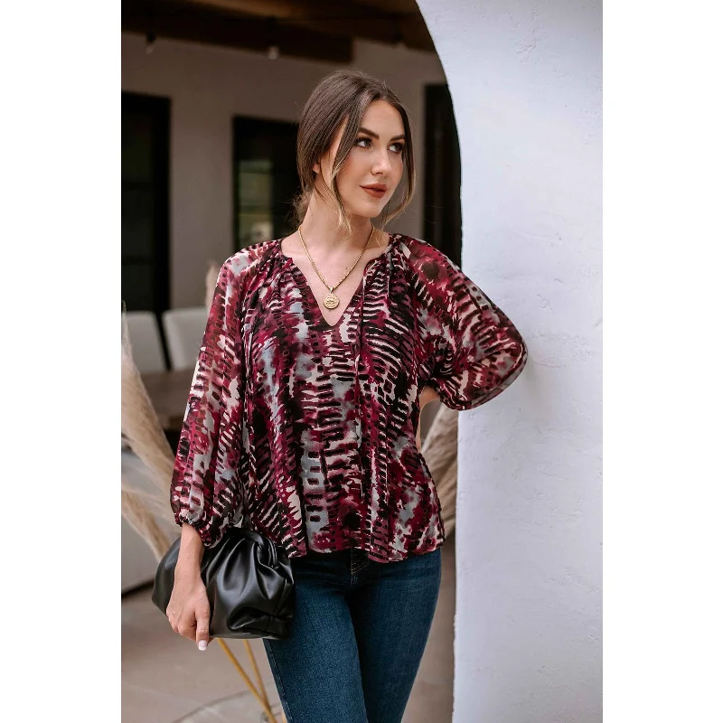 Chiffon Spilt Neck BlouseFringed Shirts