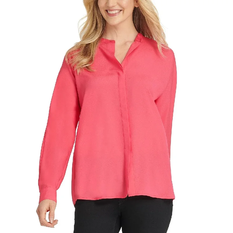 Dkny Women's Mock-Neck Blouse Pink Size X-LargeBand Merch Shirts