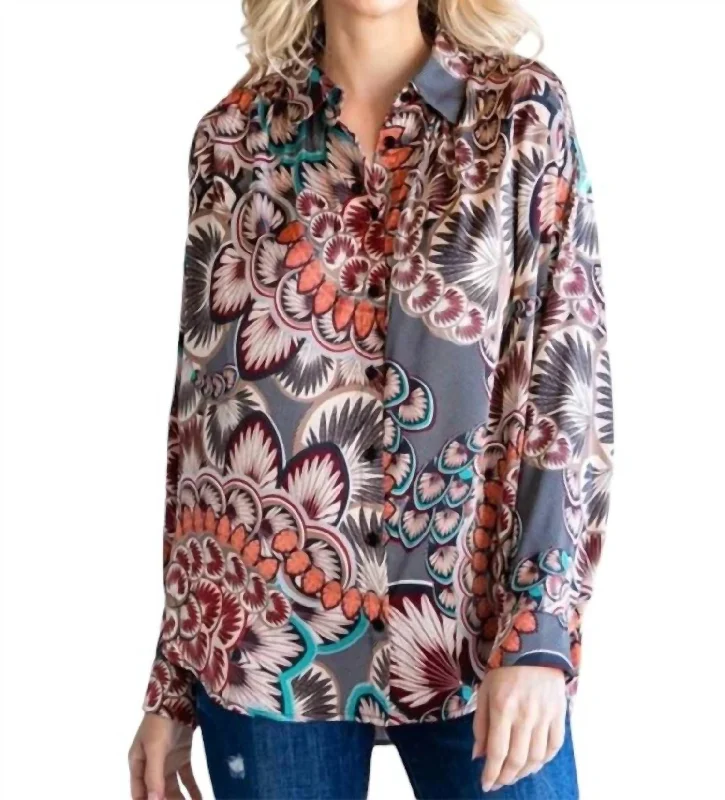 Frankie Floral Blouse In Grey MultiTravel Shirts