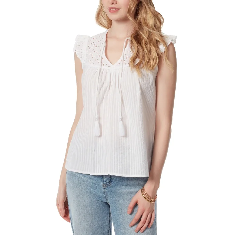 Jessica Simpson Women's Alisha Cotton Eyelet Blouse White Size X-LargeBamboo Shirts