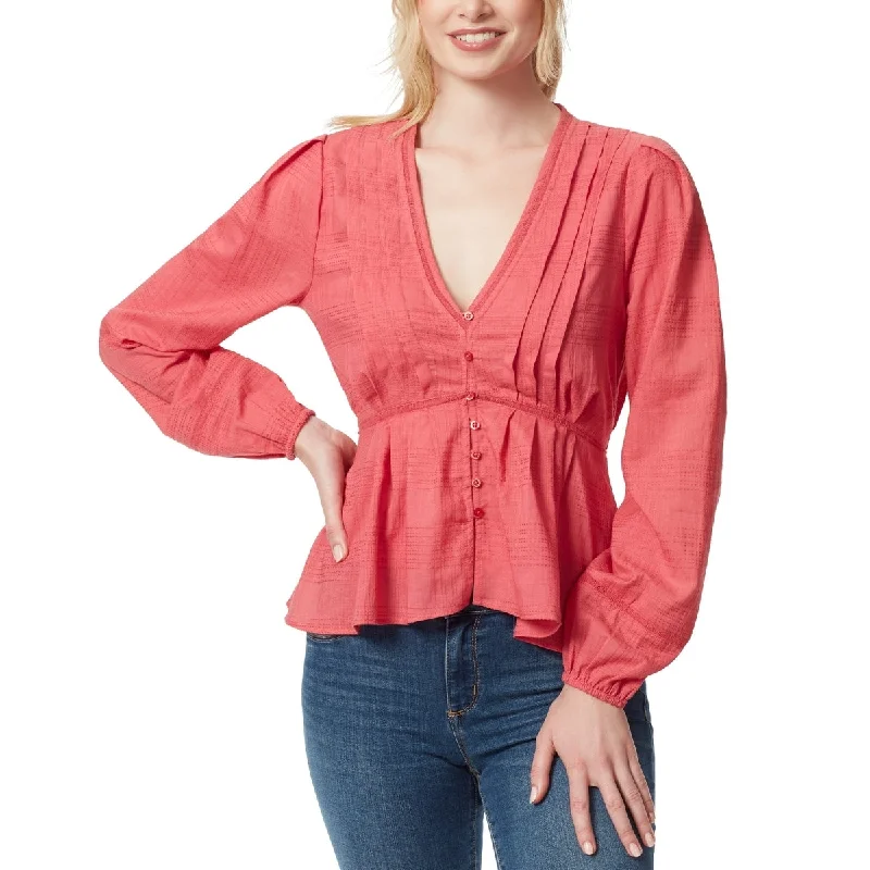 Jessica Simpson Women's Miranda Buttoned Blouse Pink Size SmallTasseled Shirts