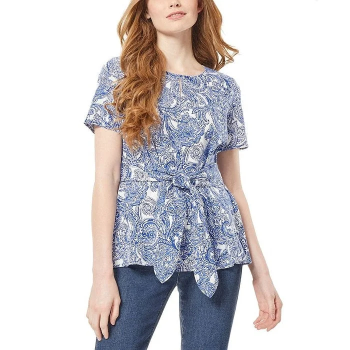 Jones New York Women's Self Tie Blouse Top Blue Size SmallSheer Shirts