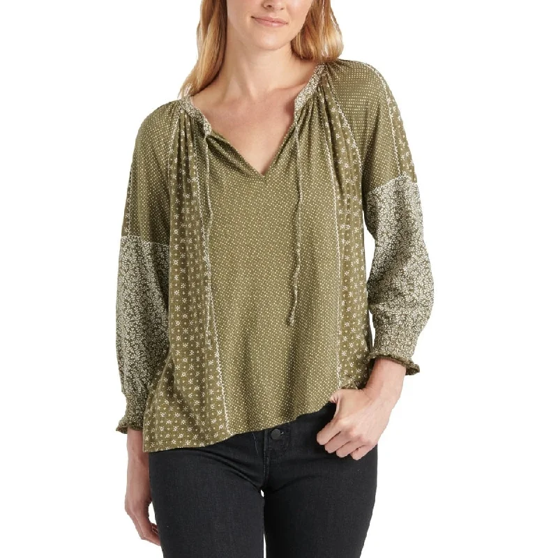 Lucky Brand Women's Mix Print Peasant Blouse Green Size LargeRelaxed Fit Shirts