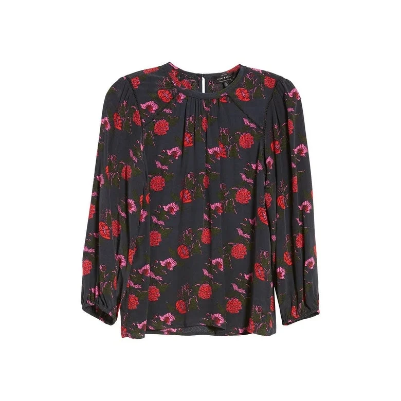 Lucky Brand Women's Piper Floral Print Blouse Black Size SmallAsymmetrical Shirts