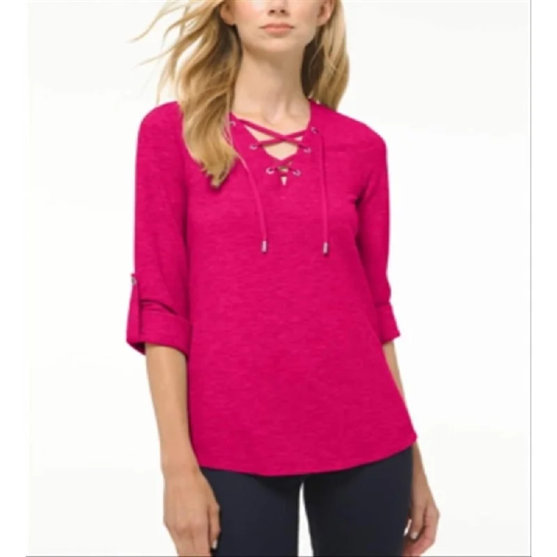 Michael Kors Women's Lace Up Thermal Blouse Pink Size SmallAsymmetrical Shirts