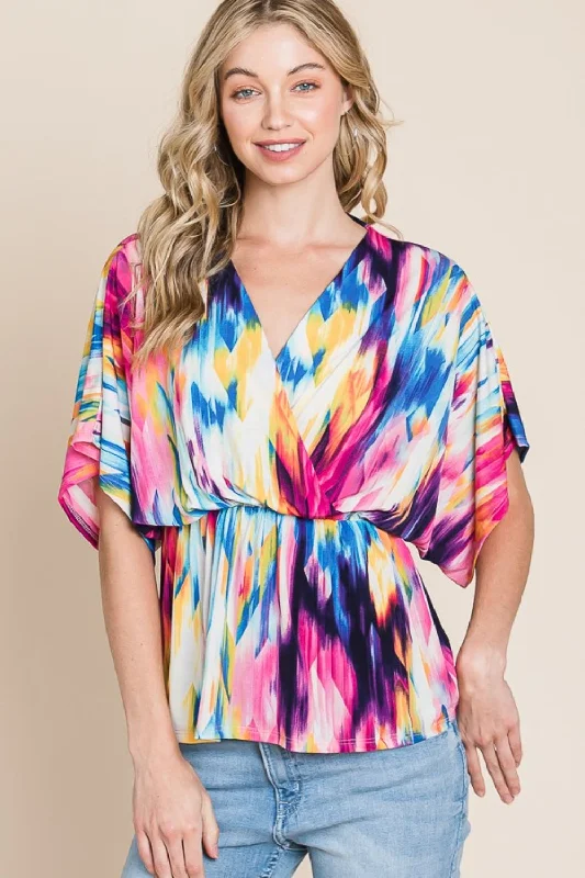 Printed Surplice Peplum BlouseLuxury Shirts