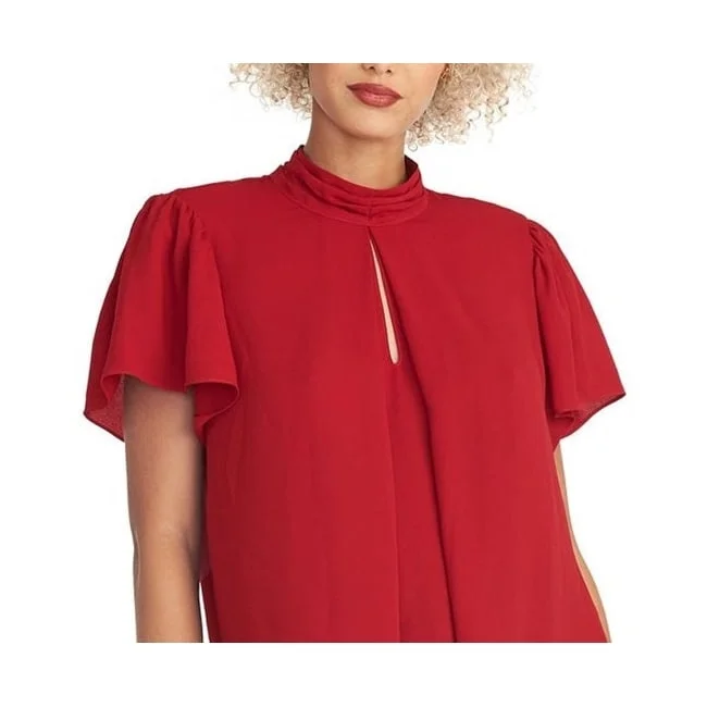 Rachel Roy Women's Meg Keyhole Mock Neck Blouse Red Size X-SmallFishing Shirts