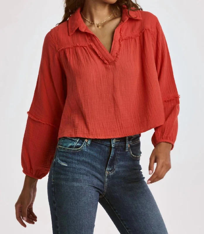 Radella Bell Sleeve Blouse In Radient RedYoga Shirts