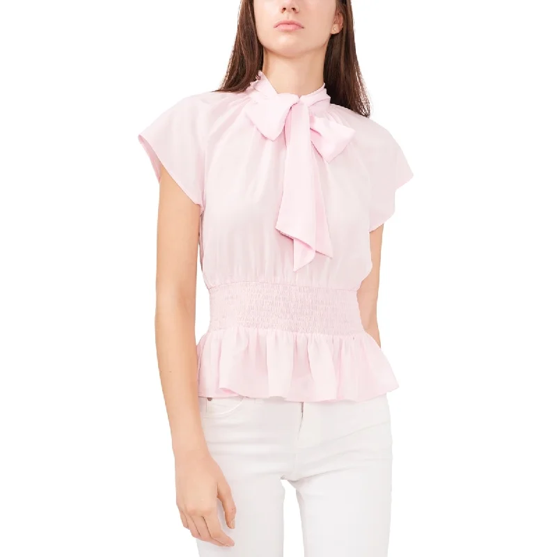 Riley & Rae Women's Peplum Tie Neck Blouse Pink Size SmallRayon Shirts