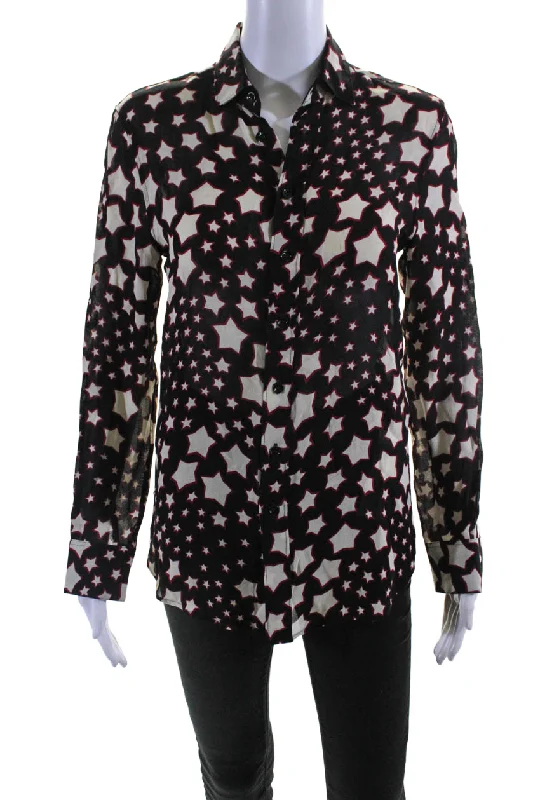 Saint Laurent Womens Stars Print Button Down Blouse Black RedHunting Shirts