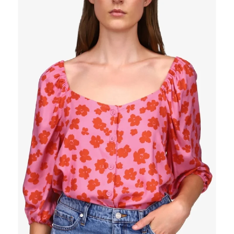 Sanctuary Women's Daily Floral Button Front Blouse Pink Size SmallAsymmetrical Shirts