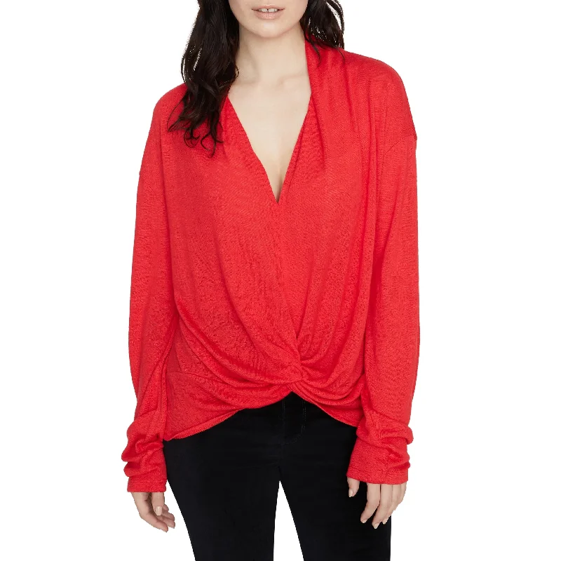 Sanctuary Women's Knit Twist Front Blouse Red Size X-LargeHip-Hop Shirts