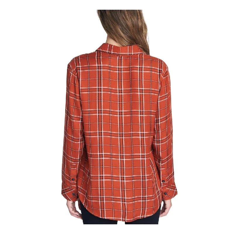 Sanctuary Women's New Generation Plaid Boyfriend Blouse Orange Size LargeLayered Shirts