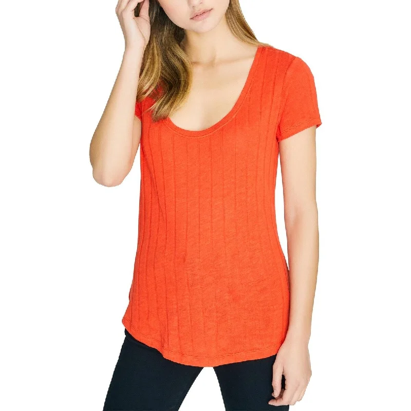 Sanctuary Women's Ribbed Scoop Neck Blouse Orange Size SmallStriped Shirts