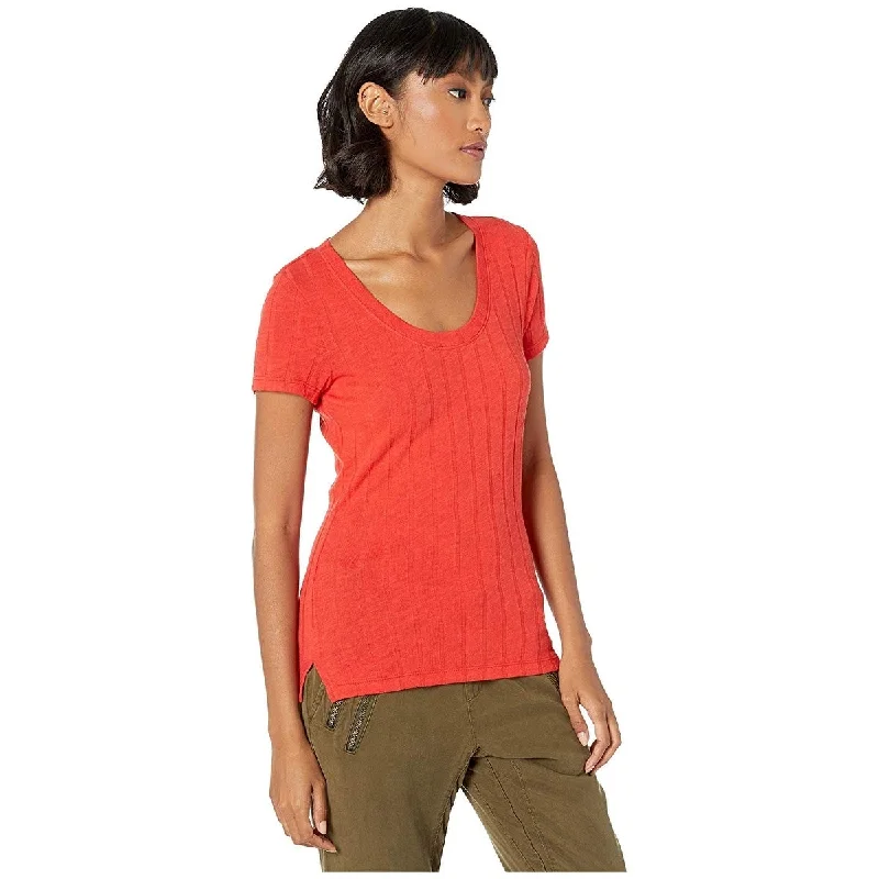 Sanctuary Women's Ribbed Scoop Neck Blouse Orange Size X-SmallCotton Shirts