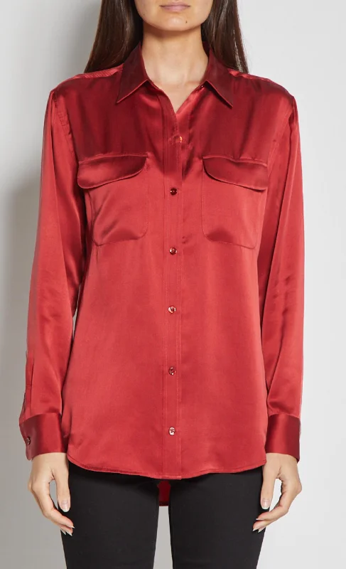 Signature Blouse In Red DahliaLace-Up Shirts