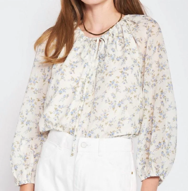 Sullivan Floral Blouse In White/blueRuffled Shirts