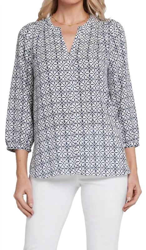 Three-Quarter-Sleeved Pintuck Blouse In Early BirdPlush Shirts