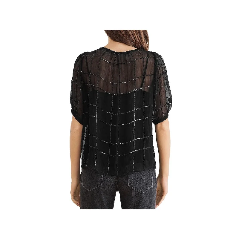 Velvet By Graham & Spencer Women's Chiffon Embellished Blouse Black Size SCultural Shirts