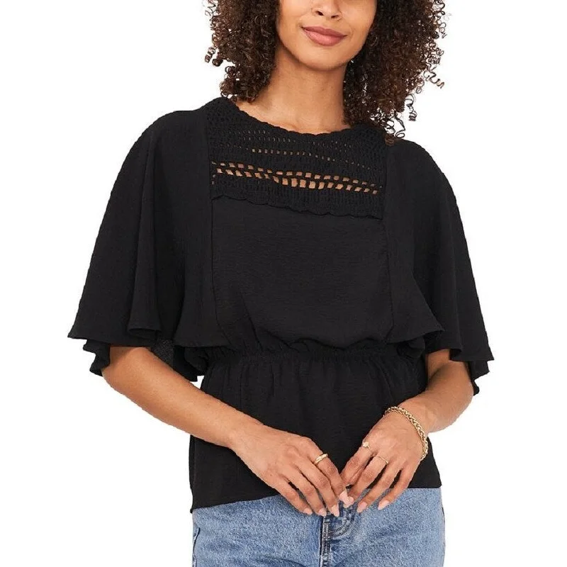 Vince Camuto Women's Crochet Yoke Peplum Blouse Black Size MediumBeaded Shirts